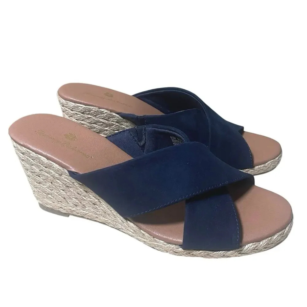 Tommy Bahama Stacey Navy Wedge Sandals Slides Espadrilles Size 6.5 M Coastal